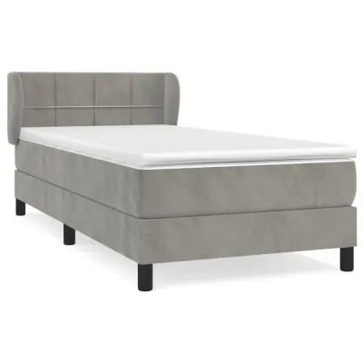 vidaXL Box spring postelja z vzmetnico svetlo siva 90x200 cm žamet