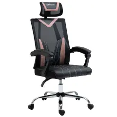 Ergonomski pisarniški stol Vinsetto z mrežasto tkanino, ledveno in vratno oporo, nastavljivo višino in nagibanjem, 58x62,5x112-120cm, roza