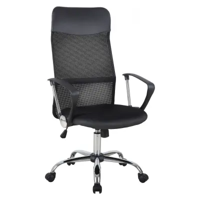 HOMCOM Ergonomski vrtljivi pisarniški stol s koleščki, nastavljivo višino in mrežastim naslonom, 63x65x109-119cm, črn