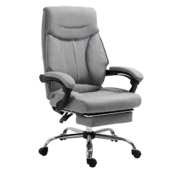 Vinsetto vrtljivi pisarniški stol, ergonomski fotelj z zložljivim in pomičnim naslonom za noge 135°, nastavljiva višina, siva