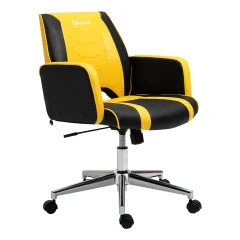 Vinsetto dirkaški pisarniški stol z ergonomsko nastavljivo višino, vrtljivi pisarniški stol s funkcijo zibanja, črno in rumeno