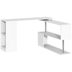 HOMCOM 360° vrtljiva kotna pisarniška računalniška miza, beli les, 140 x 120 x 78,2 cm