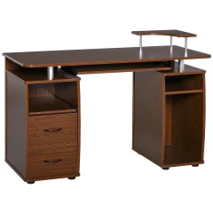 HOMCOM Moderna lesena računalniška pisalna miza s predali, pisarniška miza z izvlečno polico in držalom za tipkovnico, 120x55x85cm, rjava