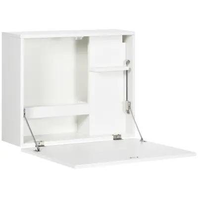 HOMCOM zložljiva in prostorsko varčna stenska pisalna miza s policami za kabinet, dnevno sobo in pisarno, iz iverne plošče in MDF, 60x21,5x50 cm, bela