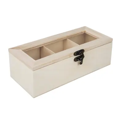 Lesena škatla za čaj, 21.5x9x7cm, 3 prekati