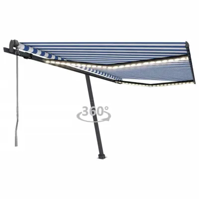 vidaXL Avtomatska tenda LED + senzor 400x350 cm modra in bela