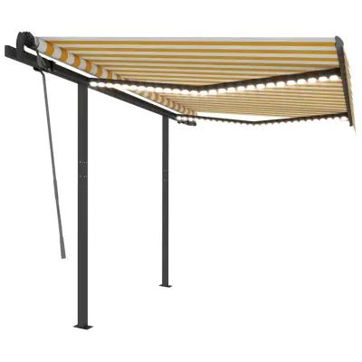 vidaXL Avtomatska tenda LED + senzor 3,5x2,5 m rumena in bela