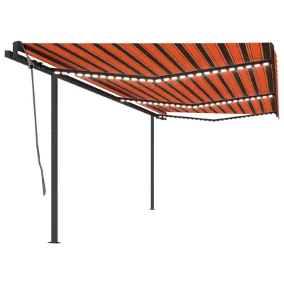 vidaXL Avtomatska tenda LED + senzor 6x3 m oranžna in rjava