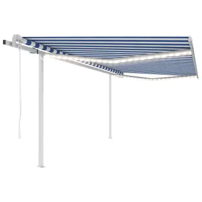 vidaXL Avtomatska tenda LED + senzor 4,5x3,5 m modra in bela