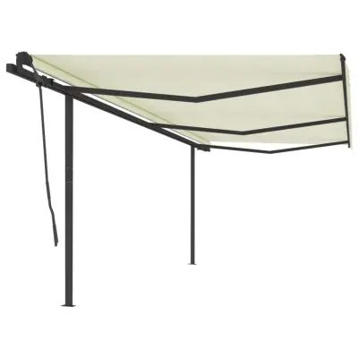 vidaXL Avtomatsko zložljiva tenda s stebrički 6x3,5 m krem
