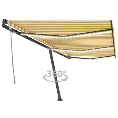 vidaXL Ročno zložljiva tenda z LED lučkami 600x350 cm rumena in bela