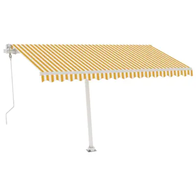 vidaXL Prostostoječa avtomatska tenda 400x300 cm rumena/bela