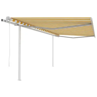 vidaXL Avtomatsko zložljiva tenda s stebrički 4,5x3,5 m rumena in bela
