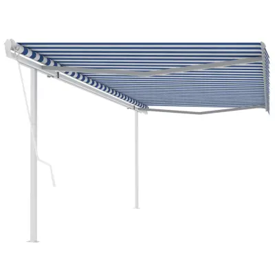 vidaXL Avtomatsko zložljiva tenda s stebrički 5x3,5 m modra in bela