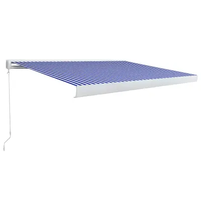 vidaXL Ročno zložljiva kasetna tenda 350x250 cm modra in bela