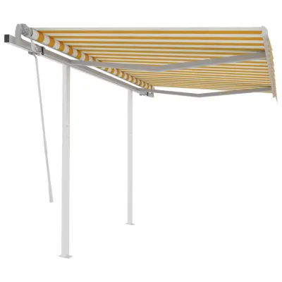 vidaXL Ročno zložljiva tenda s stebrički 3,5x2,5 m rumena in bela