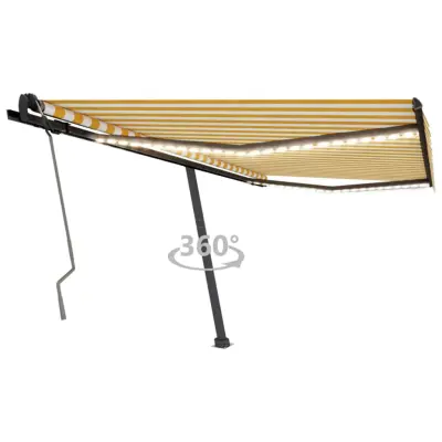 vidaXL Ročno zložljiva tenda z LED lučkami 400x350 cm rumena in bela