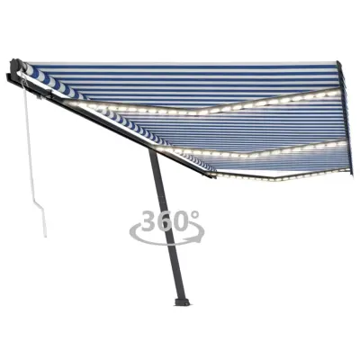 vidaXL Avtomatska tenda LED + senzor 600x300 cm modra in bela