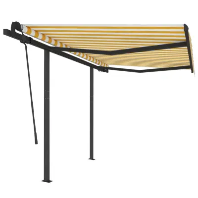 vidaXL Avtomatska zložljiva tenda s stebrički 3,5x2,5 m rumena in bela