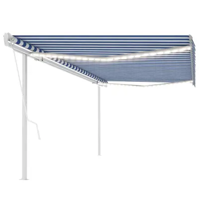 vidaXL Avtomatska tenda LED + senzor 5x3,5 m modra in bela