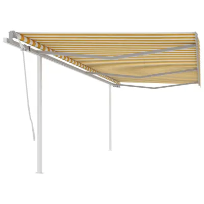 vidaXL Ročno zložljiva tenda s stebrički 6x3,5 m rumena in bela