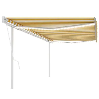 vidaXL Avtomatska tenda LED + senzor 5x3,5 m rumena in bela