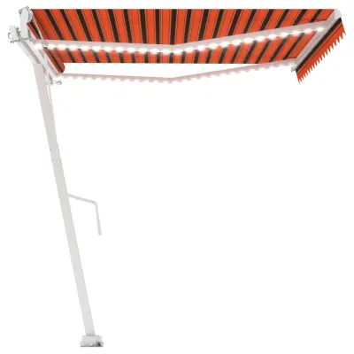 vidaXL Avtomatska tenda LED + senzor 450x300 cm oranžna/rjava