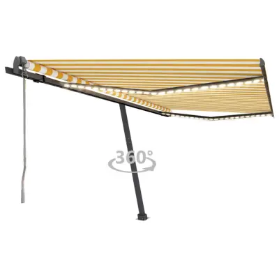 vidaXL Avtomatska tenda LED + senzor 450x300 cm rumena/bela