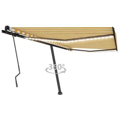 vidaXL Ročno zložljiva tenda z LED lučkami 400x300 cm rumena in bela