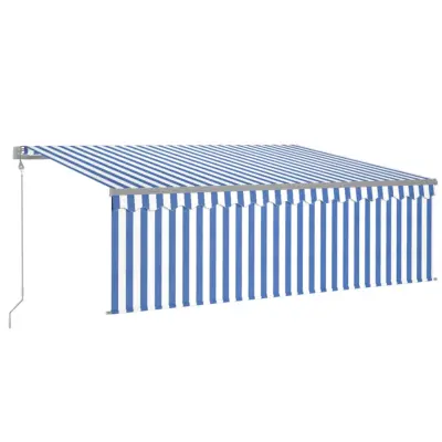 vidaXL Avtomatska tenda s senčilom LED + senzor 4,5x3 m modra in bela