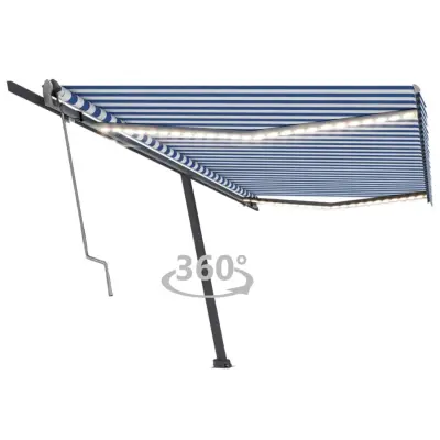 vidaXL Avtomatska tenda LED + senzor 500x300 cm modra in bela