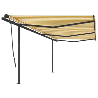 vidaXL Avtomatsko zložljiva tenda s stebrički 6x3,5 m rumena in bela