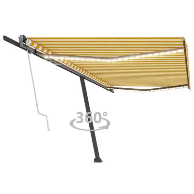 vidaXL Avtomatska tenda LED + senzor 500x300 cm rumena/bela