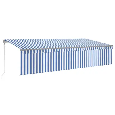 vidaXL Avtomatska tenda s senčilom LED + senzor 6x3 m modra in bela