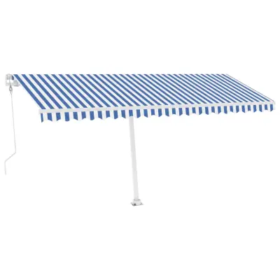 vidaXL Avtomatska tenda LED + senzor 500x350 cm modra in bela
