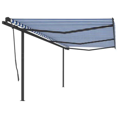 vidaXL Avtomatsko zložljiva tenda s stebrički 6x3,5 m modra in bela