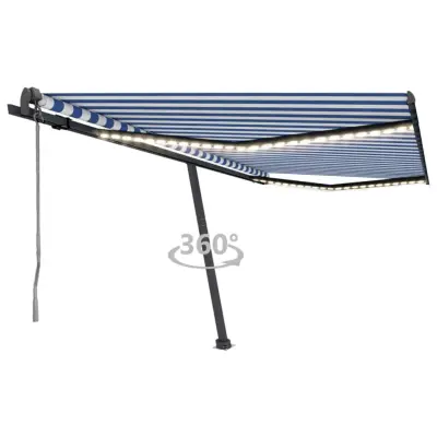 vidaXL Avtomatska tenda LED + senzor 450x350 cm modra in bela