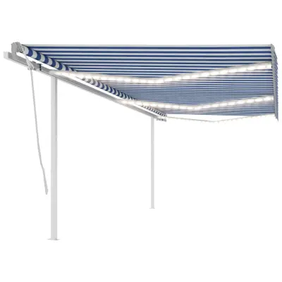 vidaXL Avtomatska tenda LED + senzor 6x3,5 cm modra in bela