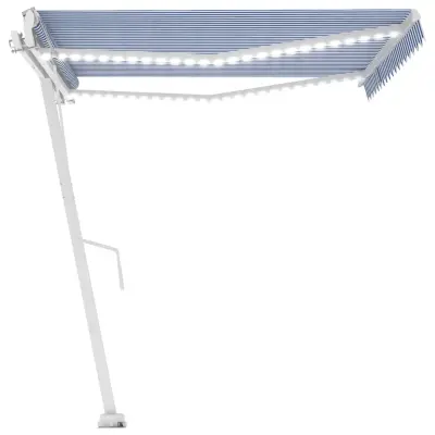 vidaXL Avtomatska tenda LED + senzor 450x300 cm modra in bela
