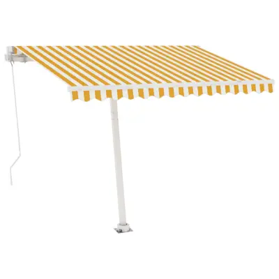 vidaXL Prostostoječa ročno zložljiva tenda 300x250 cm rumena/bela