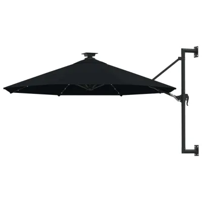 vidaXL Stenski senčnik z LED in kovinskim drogom 300 cm črn