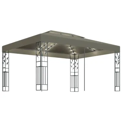 vidaXL Paviljon z dvojno streho in LED lučkami 3x4 m taupe
