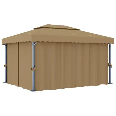 vidaXL Paviljon z zaveso 4x3 m taupe aluminij