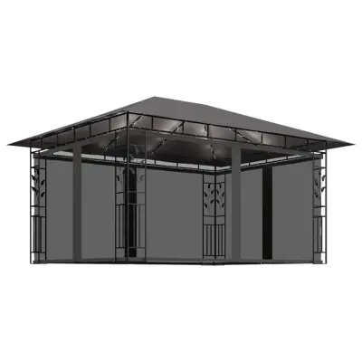 vidaXL Paviljon s komarnikom in LED lučkami 4x3x2,73 m antraciten