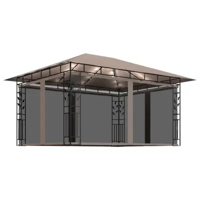 vidaXL Paviljon s komarnikom in LED lučkami 4x3x2,73 m taupe