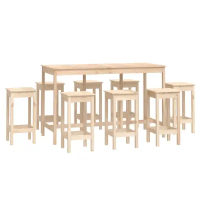 vidaXL Barska garnitura 9-delna trdna borovina