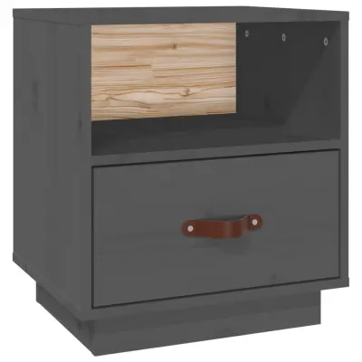 vidaXL Nočna omarica siva 40x34x45 cm trdna borovina