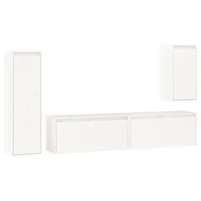 vidaXL TV omarica 4 kosi bela trdna borovina