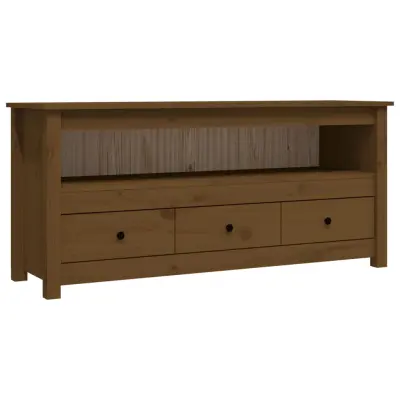 vidaXL TV omarica medeno rjava 114x35x52 cm trdna borovina