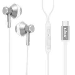 Kakovostne zvocne slušalke USB-C z mikrofonom, gumbi za prostorocno upravljanje, LinQ - srebrne